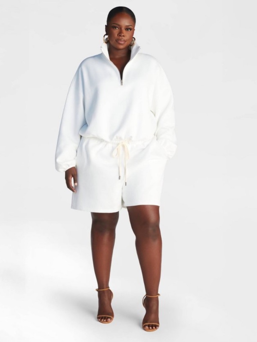 White Drawstring Sweat Shorts - Women's Comfortable Pull-On Shorts